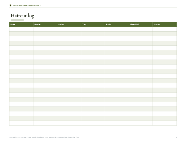 Preview of Printable Haircut Log for Men