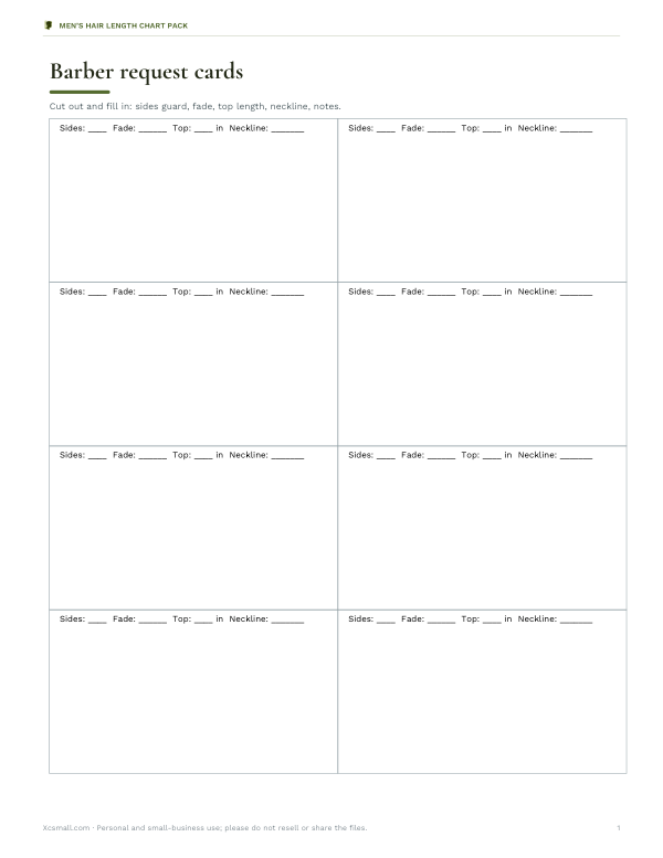Preview of Printable Men’s Hair Request Cards